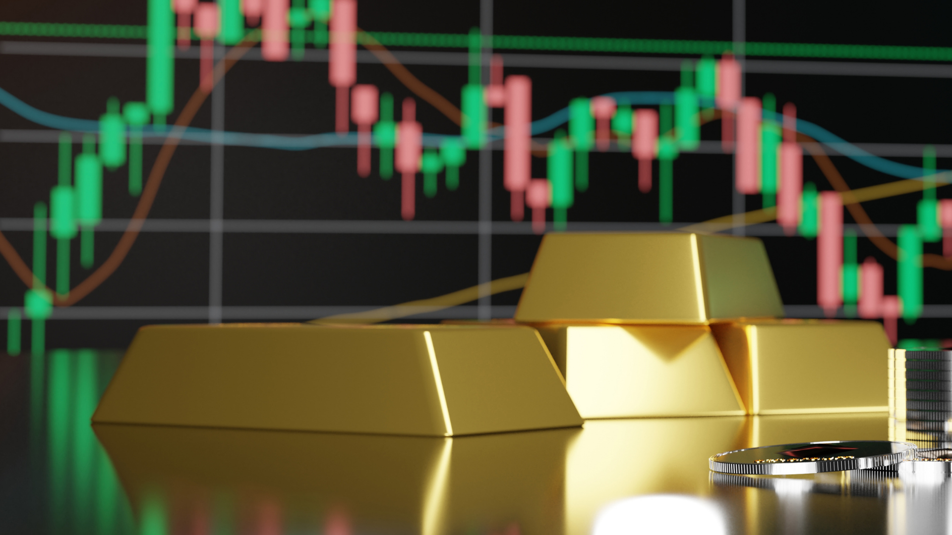 Gold bars and stock graph